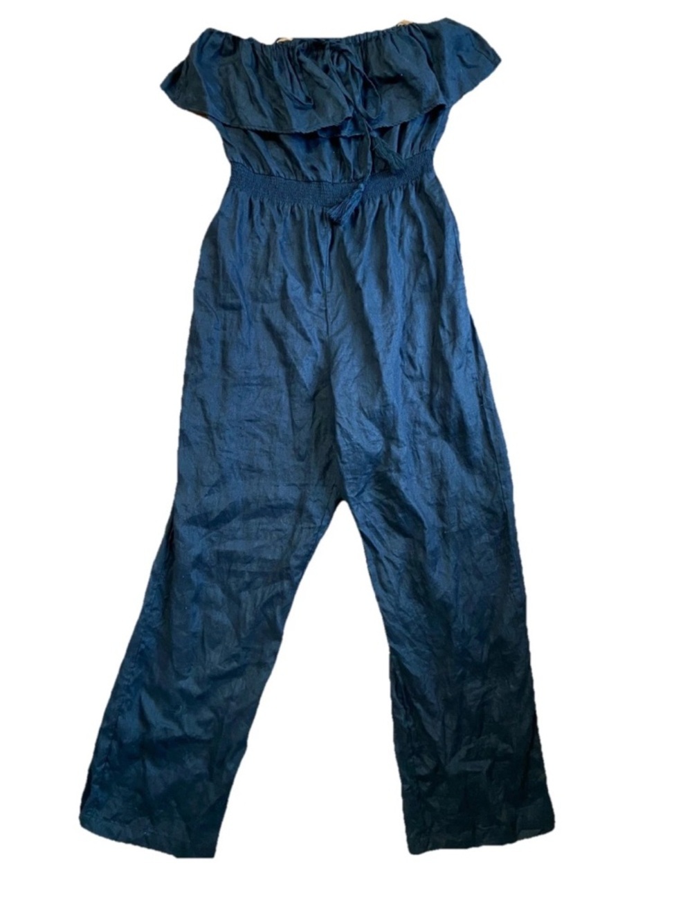 J. Crew Linen Halter Jumpsuit Straight Leg Slouchy Black Size M Vacation Summer